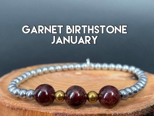 Garnet Hematite Metal Heart Charm Womens Bracelets - Konmay London
