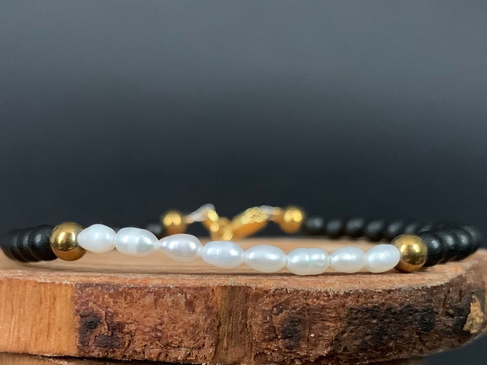 Pearl Onyx Hematite Womens Bracelets - Konmay London
