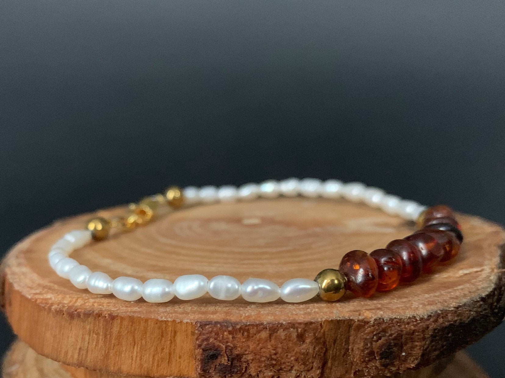 Amber Pearl Hematite Womens Bracelets - Konmay London