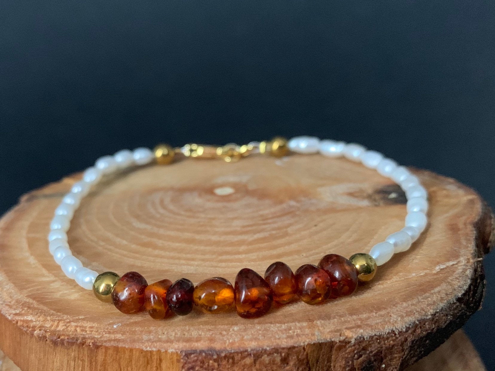 Amber Pearl Hematite Womens Bracelets - Konmay London