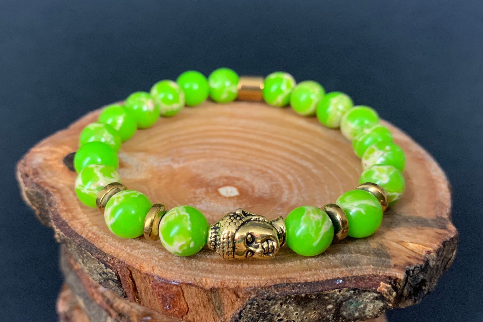 Handmade Buddha Beads Imperial Jasper Hematite Bracelet - Konmay London