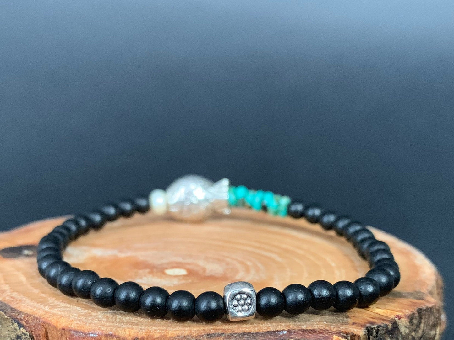 Handmade Turquoise Fish Pearl Stretch Beaded Bracelet - Konmay London