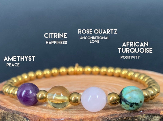 Amethyst Citrine Rose Quartz Turquoise Hematite Womens Bracelets - Konmay London