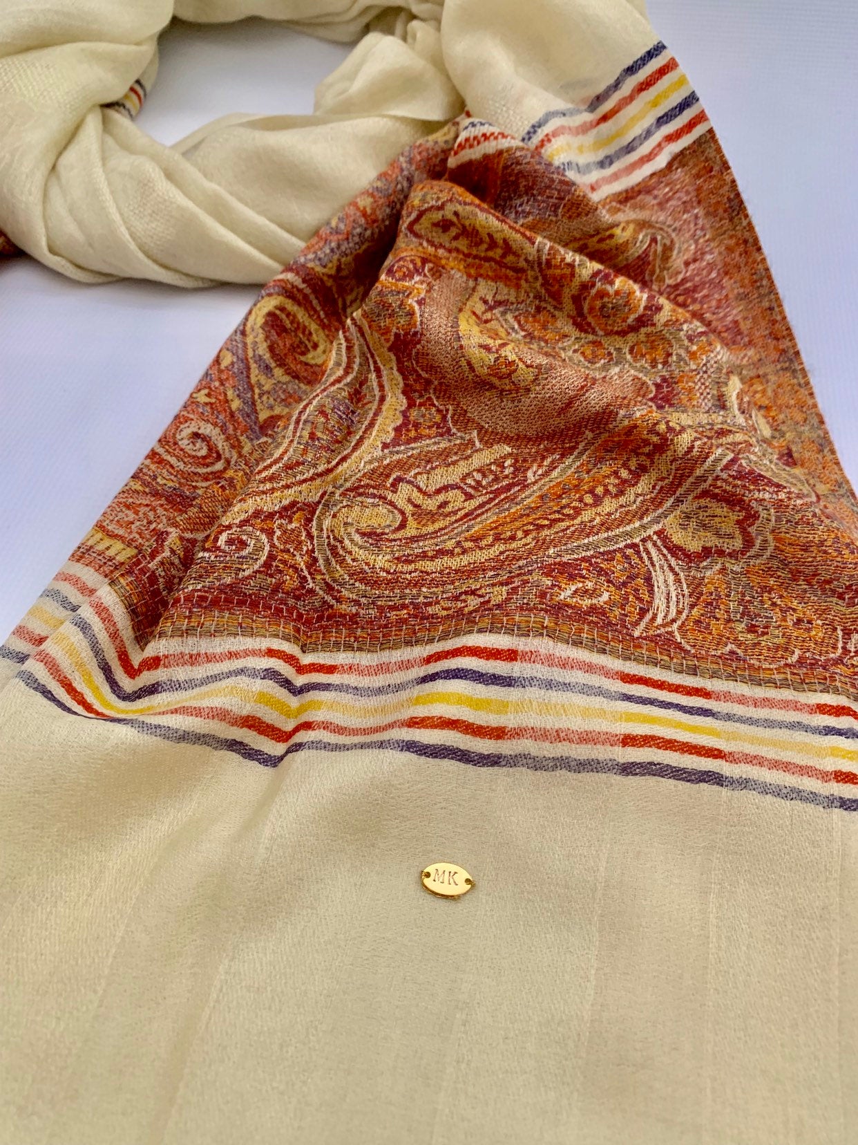 Handmade Personalised Initials 100% Cashmere Patterned Scarf - Konmay London