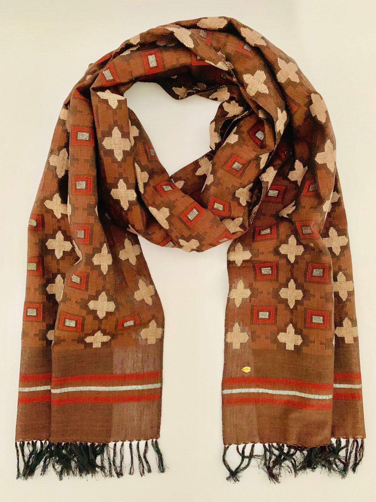 Handmade Personalised Initials Welf-Inlay Designed Cotton Scarf - Konmay London