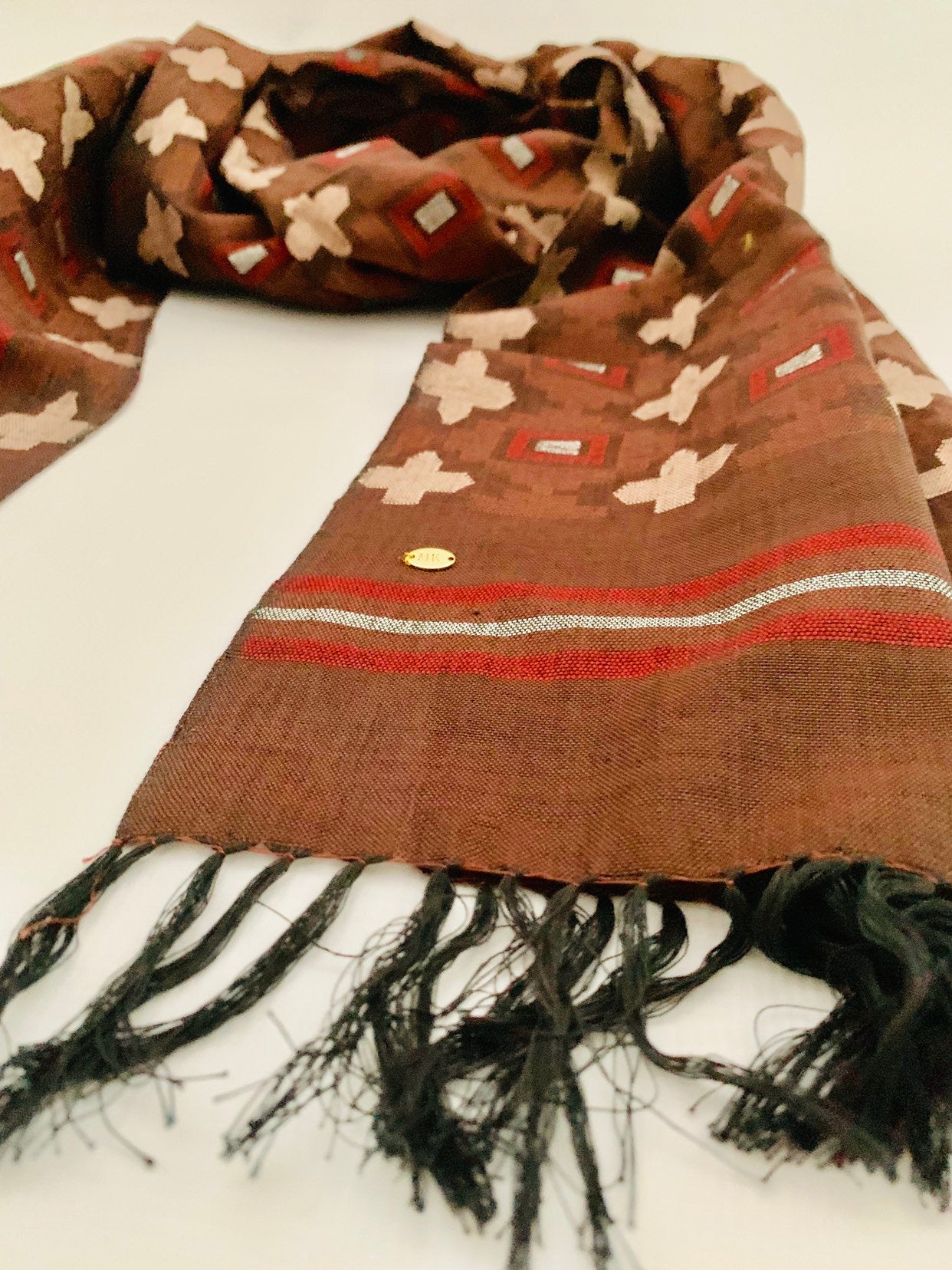 Handmade Personalised Initials Welf-Inlay Designed Cotton Scarf - Konmay London