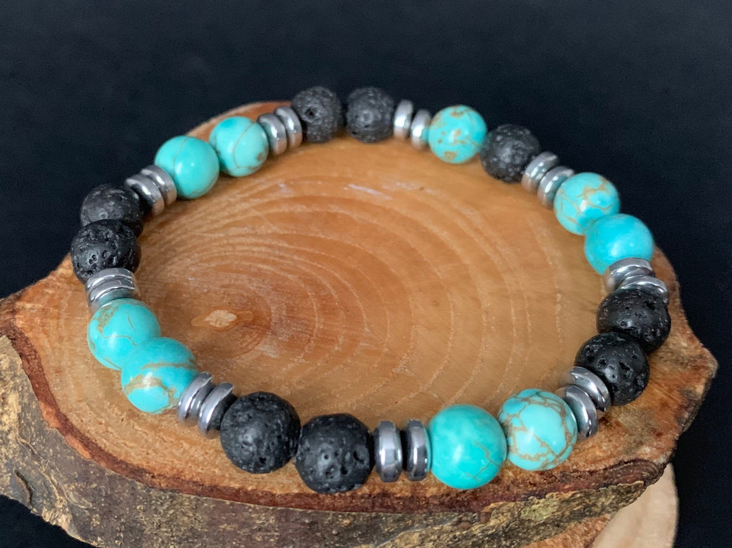 Turquoise Lavarock Hematite Men Bracelets - Konmay London