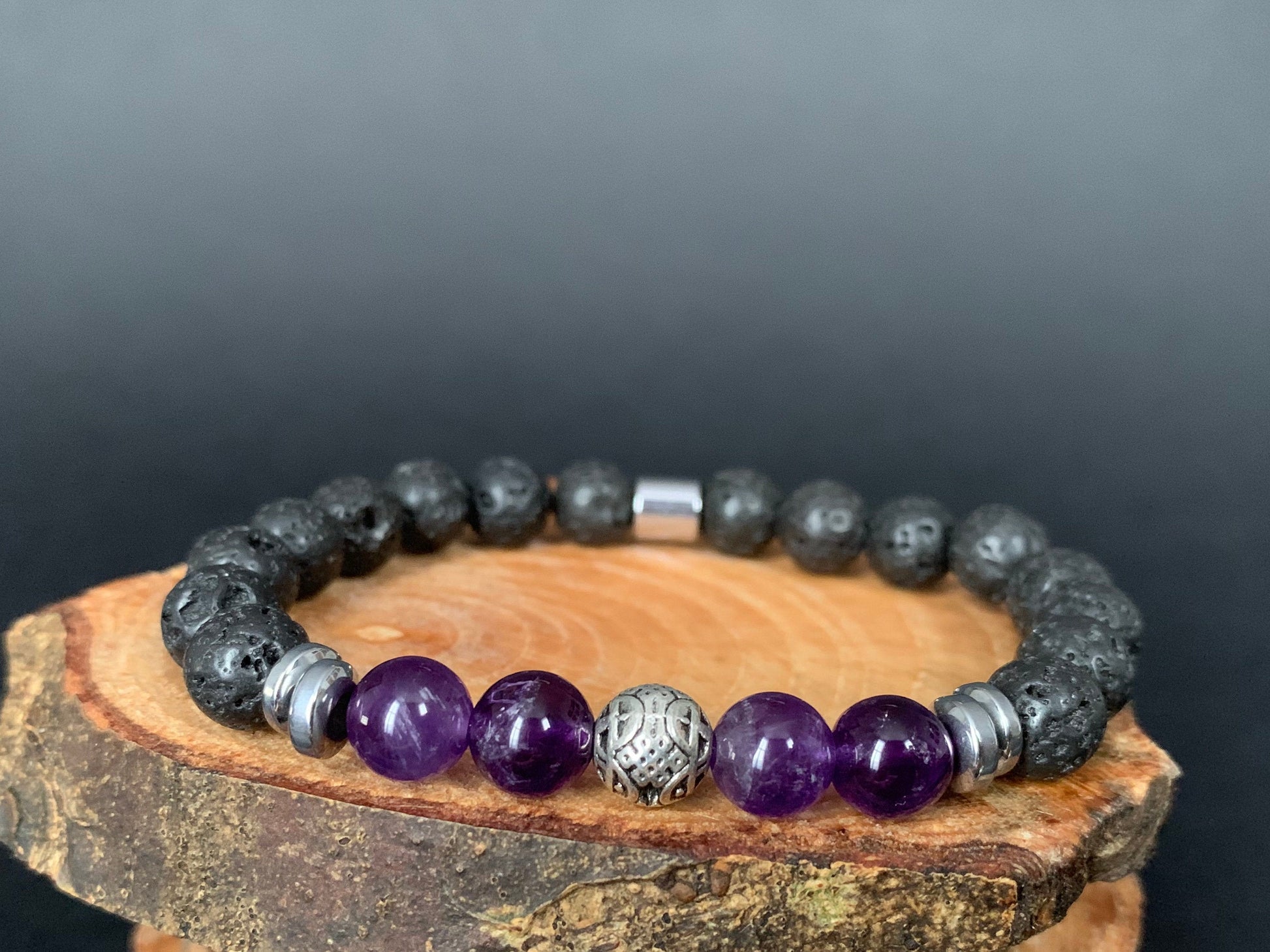 Amethyst Lavarock Hematite Endless Knots Charm Beads Mens Bracelets - Konmay London