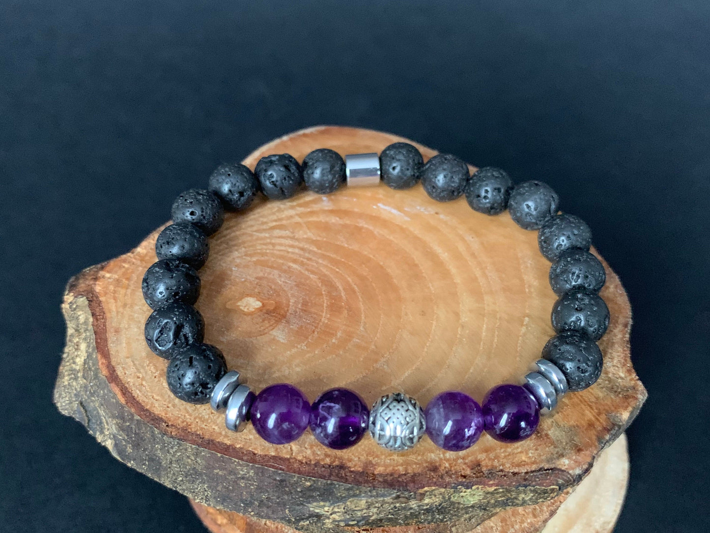 Amethyst Lavarock Hematite Endless Knots Charm Beads Mens Bracelets - Konmay London