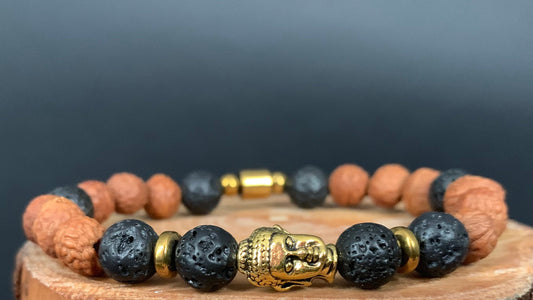 Buddha Bodhi Lava rock Guys Mens Beads Bracelet - Konmay London
