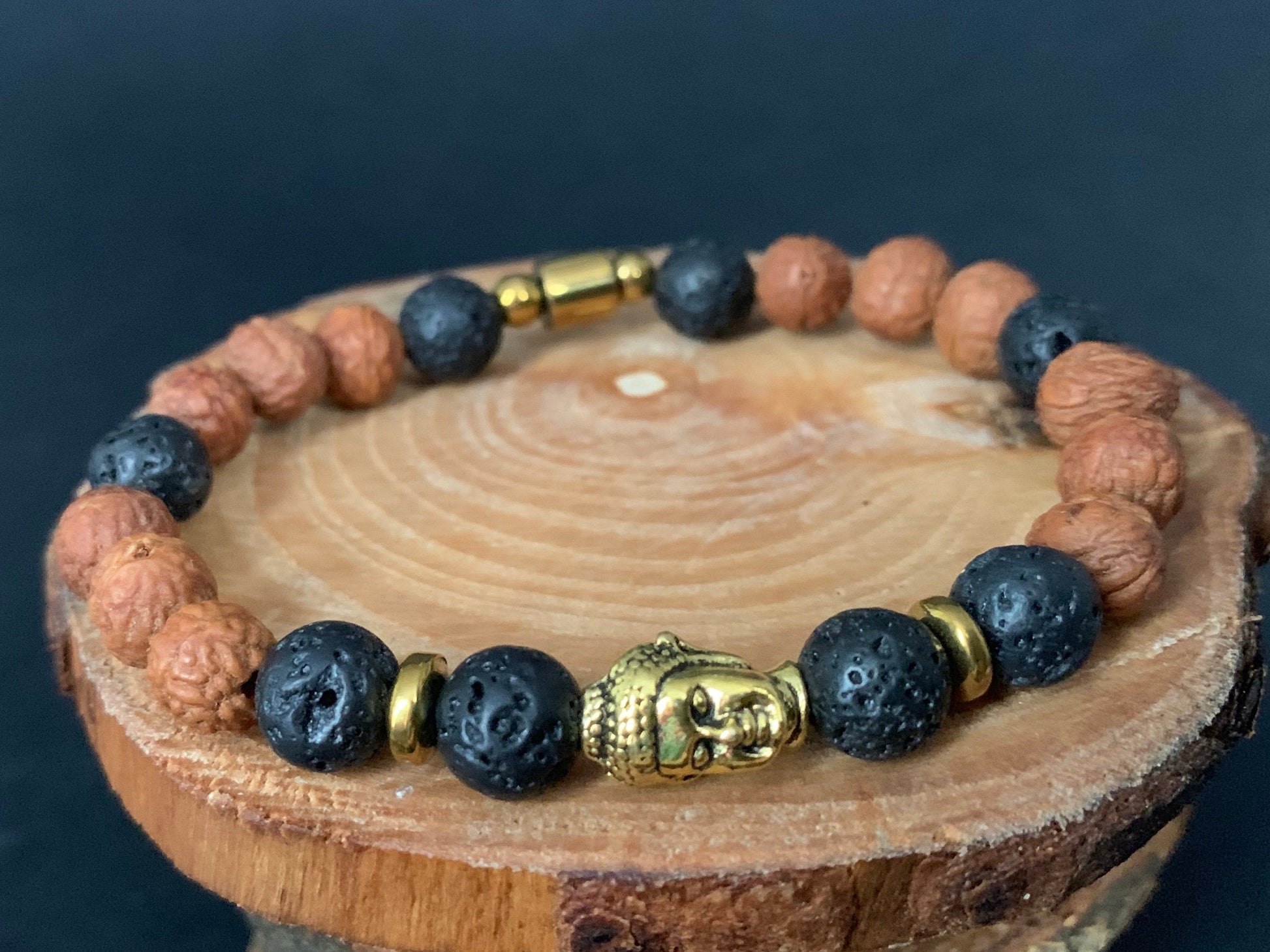 Buddha Bodhi Lava rock Guys Mens Beads Bracelet - Konmay London