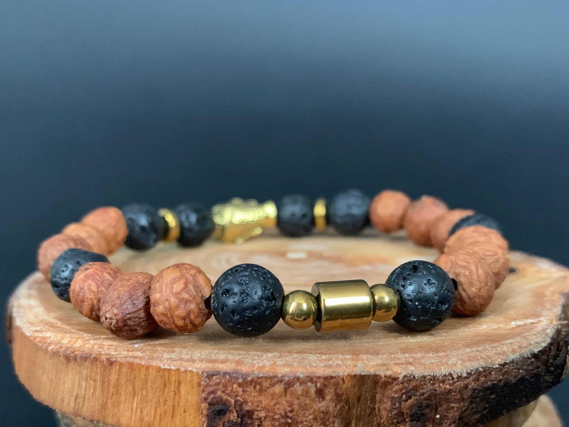 Buddha Bodhi Lava rock Guys Mens Beads Bracelet - Konmay London