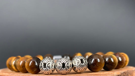 Tiger eye Endless Knot Charm Hematite Guys Mens Beads Bracelet - Konmay London