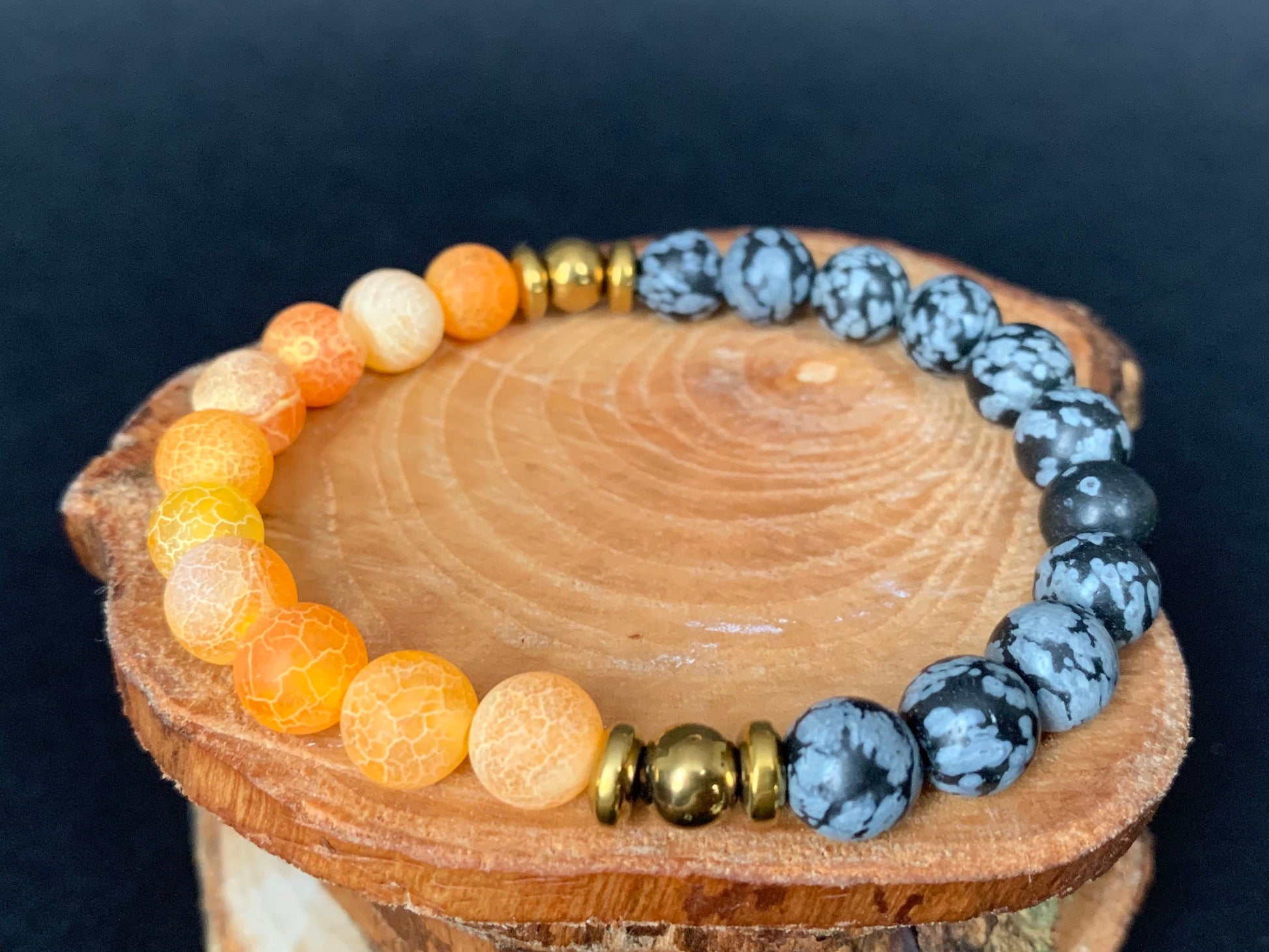 Snowflake Obsidian Agate Hematite Mens Bracelets - Konmay London