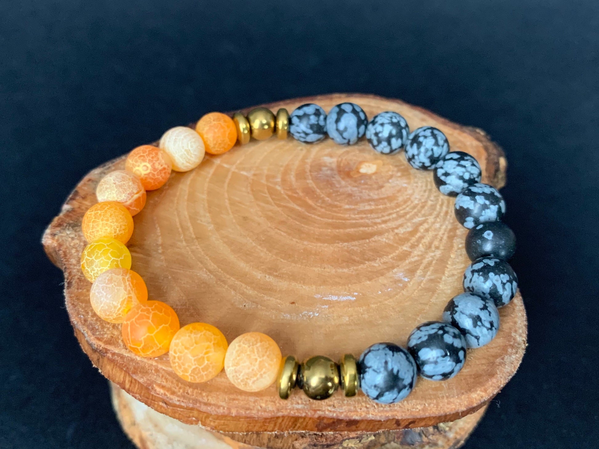 Snowflake Obsidian Agate Hematite Mens Bracelets - Konmay London