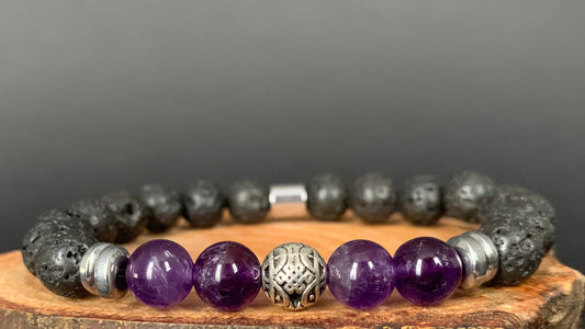 Amethyst Lavarock Hematite Endless Knots Charm Beads Mens Bracelets - Konmay London