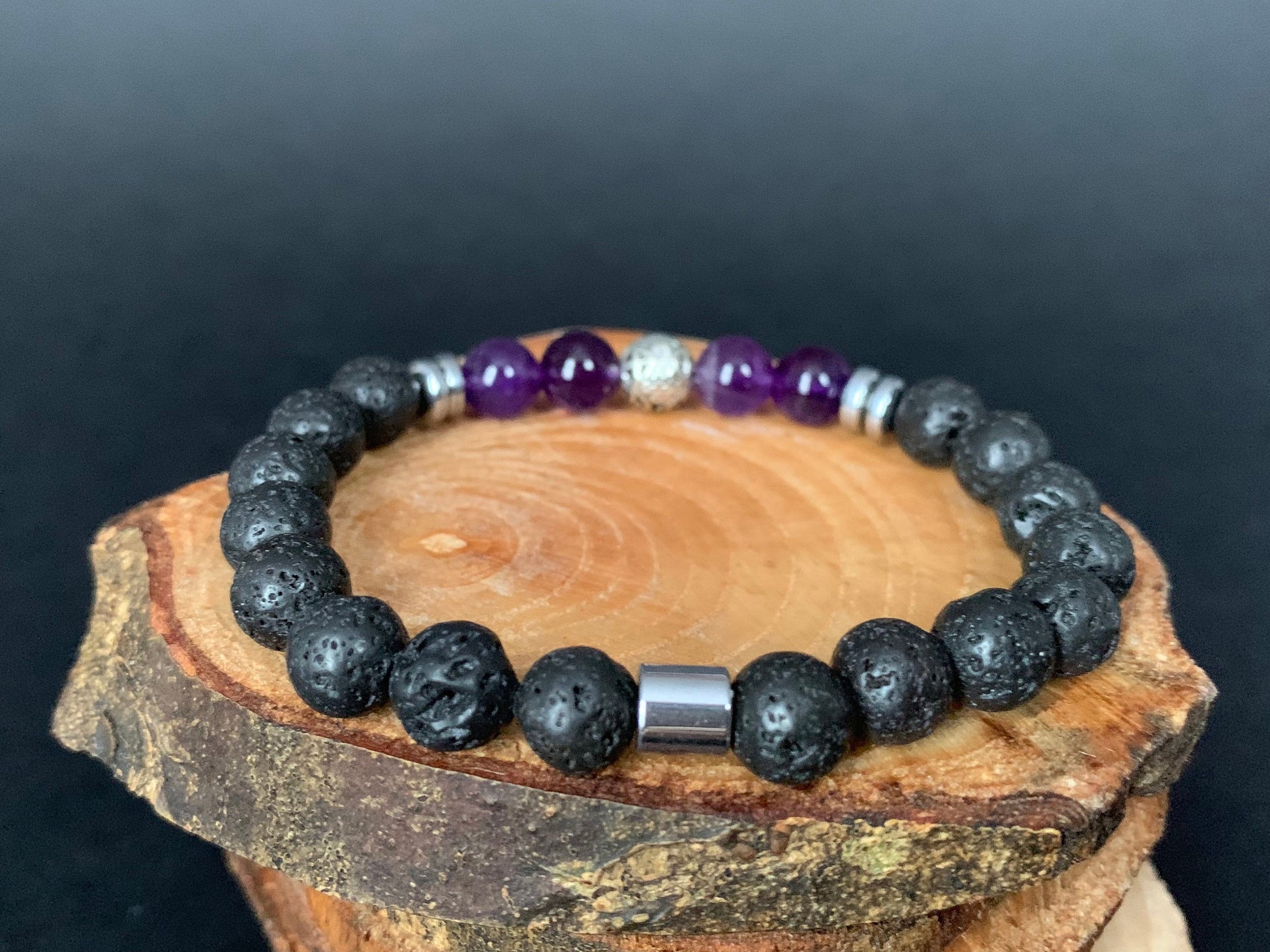 Amethyst Lavarock Hematite Endless Knots Charm Beads Mens Bracelets - Konmay London