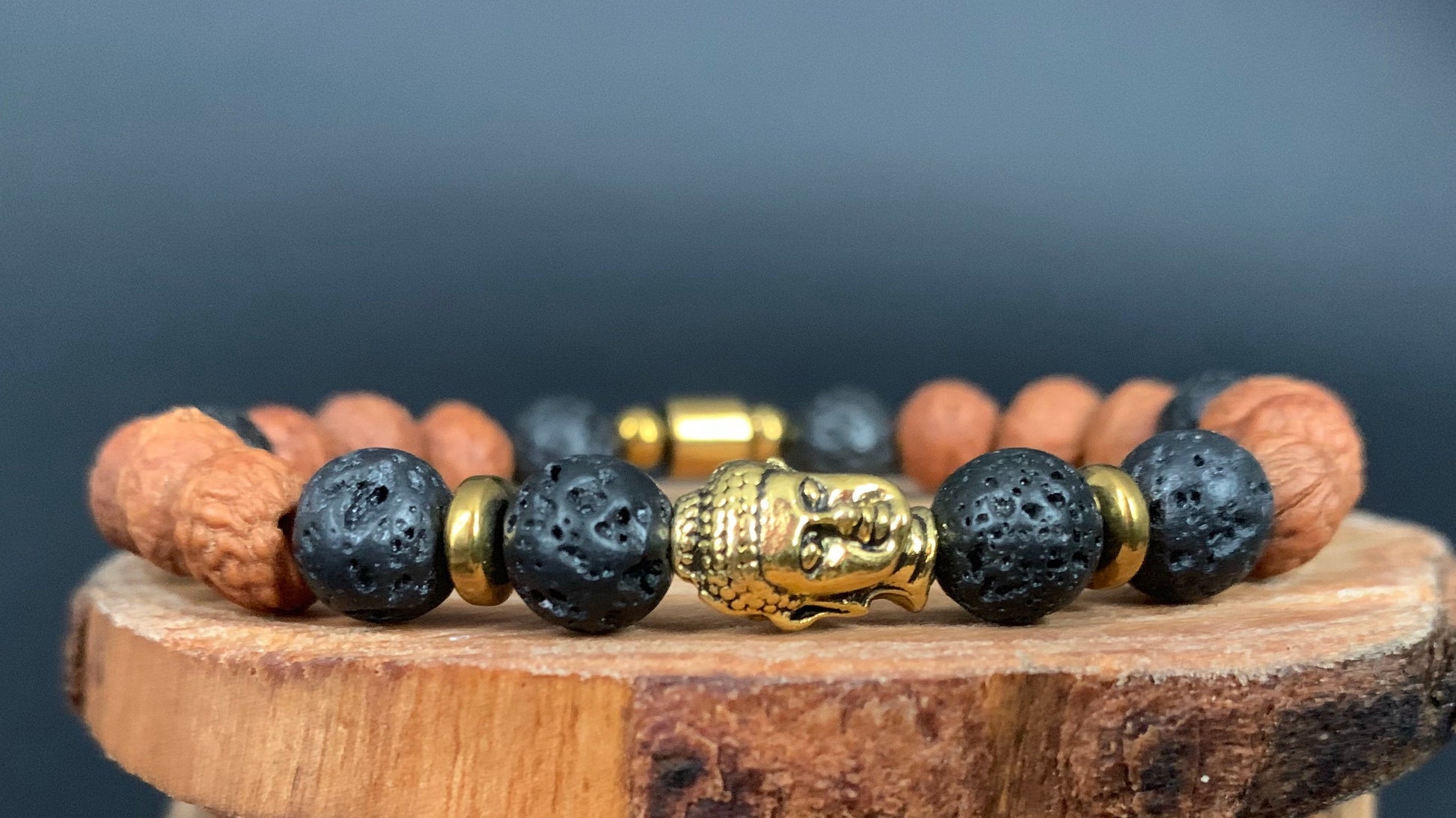 Buddha Bodhi Lava rock Guys Mens Beads Bracelet - Konmay London