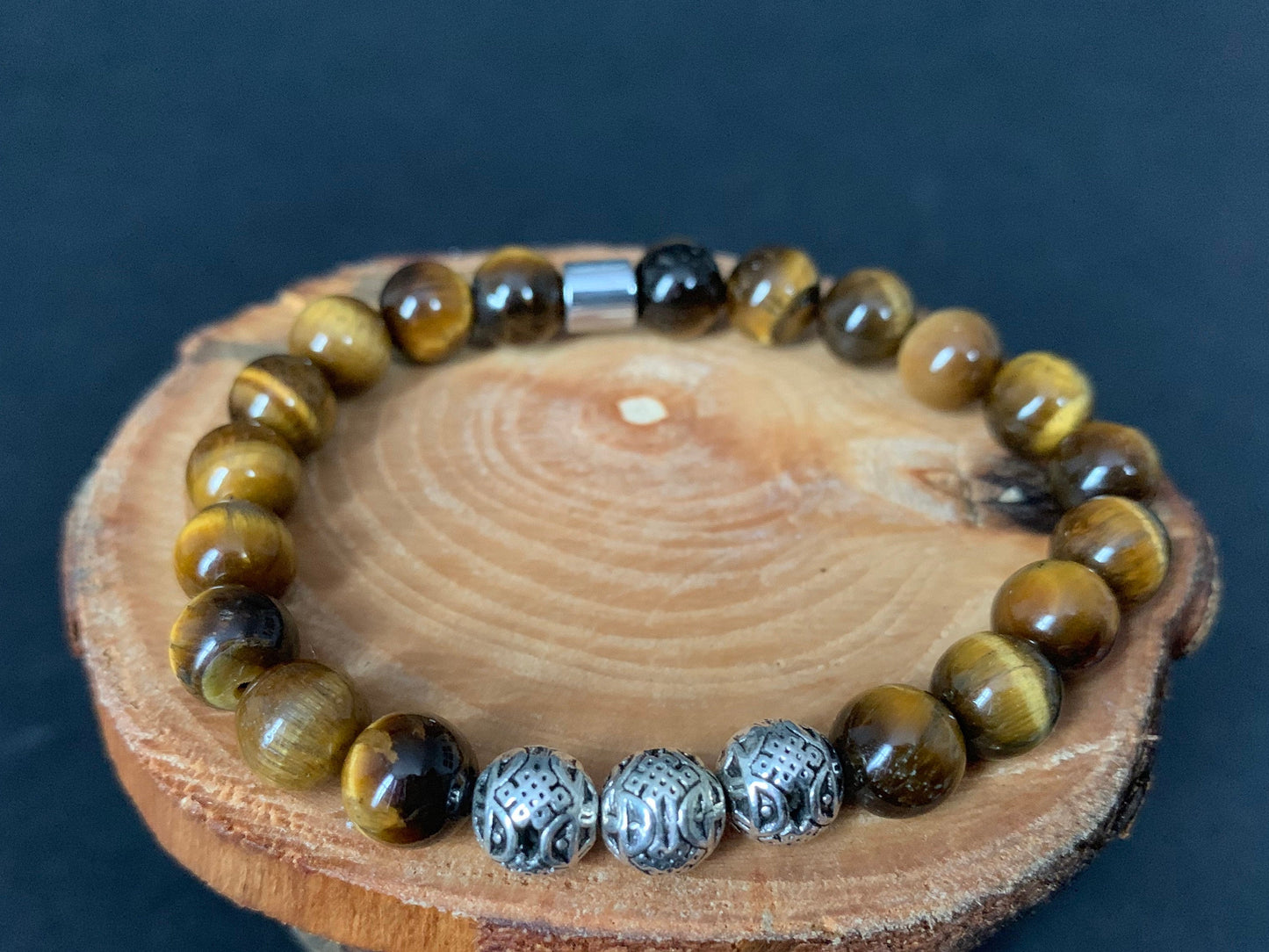 Tiger eye Endless Knot Charm Hematite Guys Mens Beads Bracelet - Konmay London