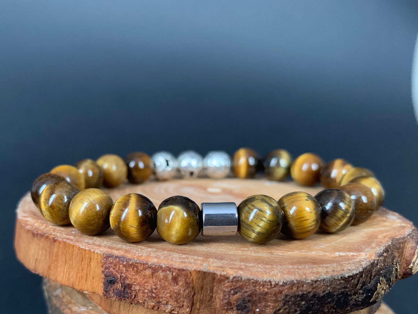 Tiger eye Endless Knot Charm Hematite Guys Mens Beads Bracelet - Konmay London