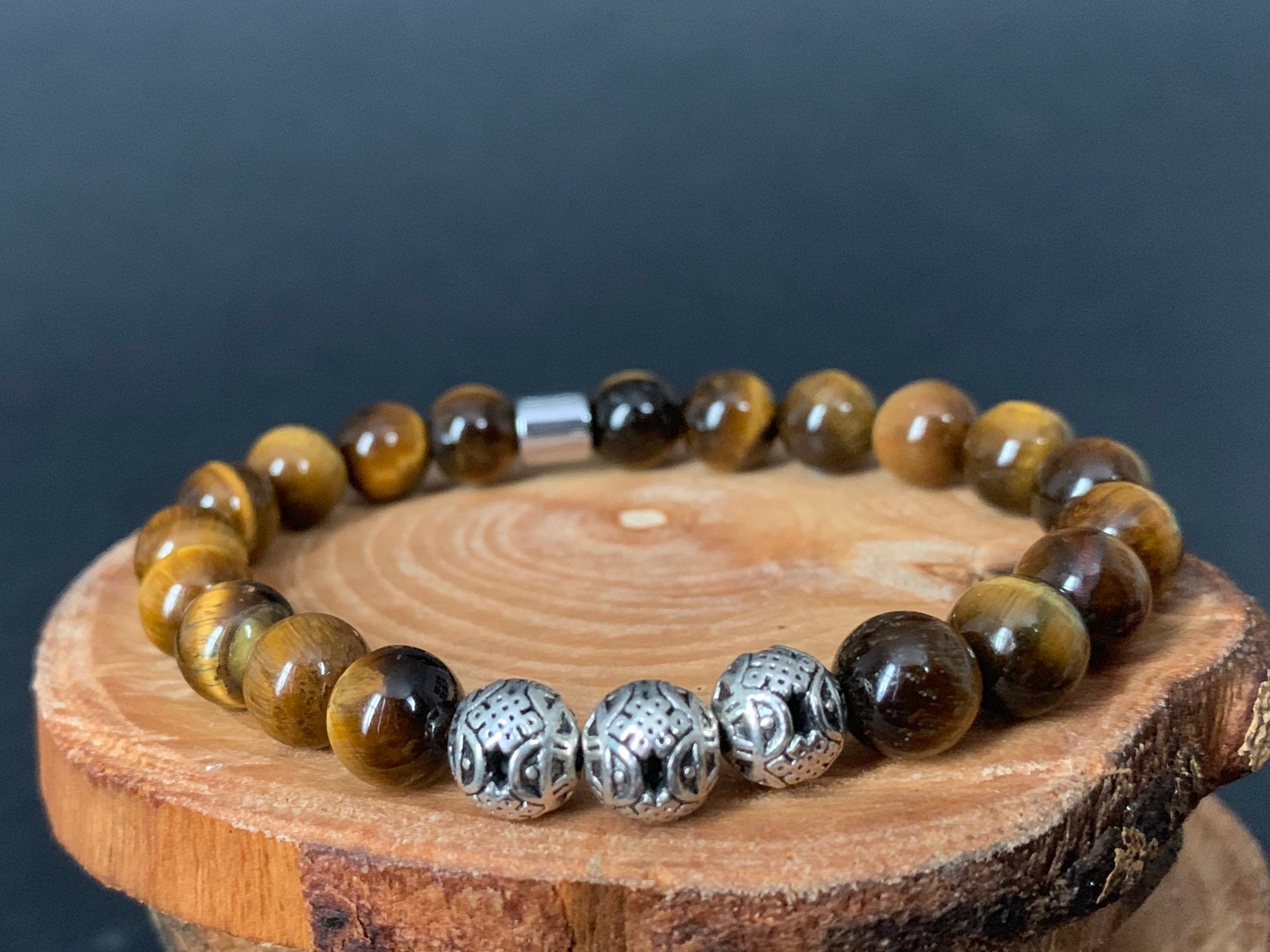 Tiger eye Endless Knot Charm Hematite Guys Mens Beads Bracelet - Konmay London