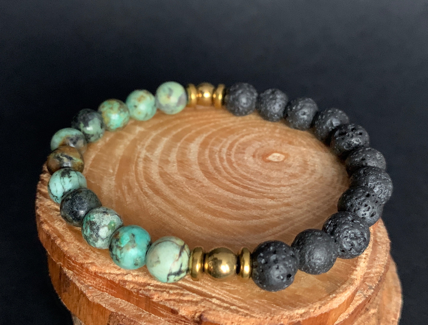 African Turquoise Lavarock Hematite Mens Bracelets - Konmay London