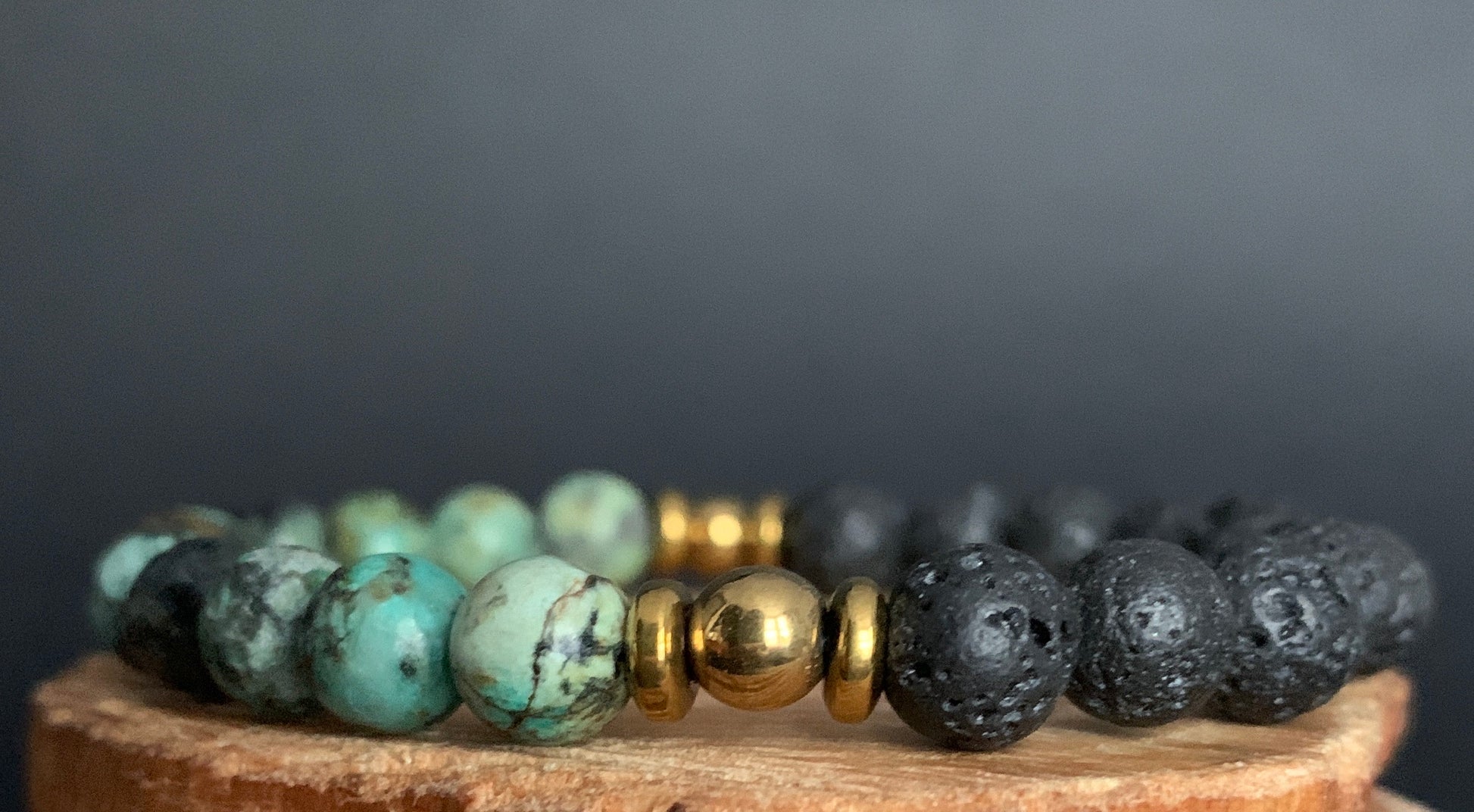 African Turquoise Lavarock Hematite Mens Bracelets - Konmay London