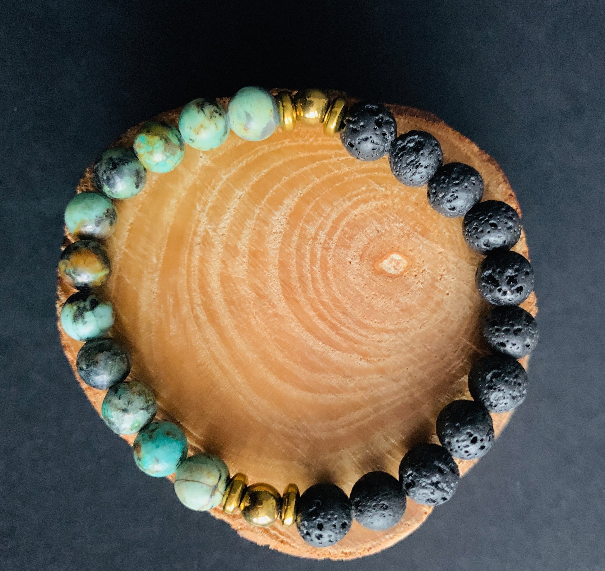 African Turquoise Lavarock Hematite Mens Bracelets - Konmay London
