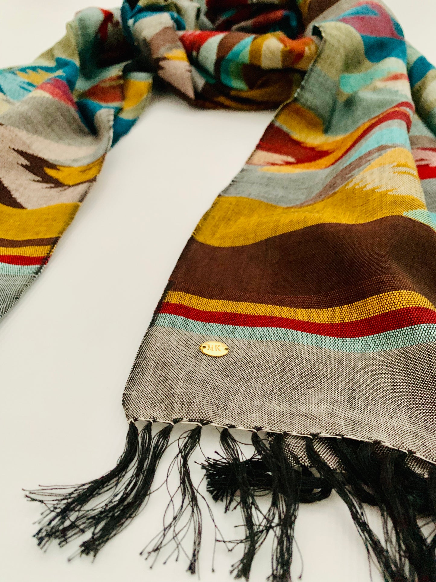 Handmade Personalised Initials Welf-Inlay Designed Cotton Scarf - Konmay London