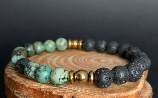 African Turquoise Lavarock Hematite Mens Bracelets - Konmay London