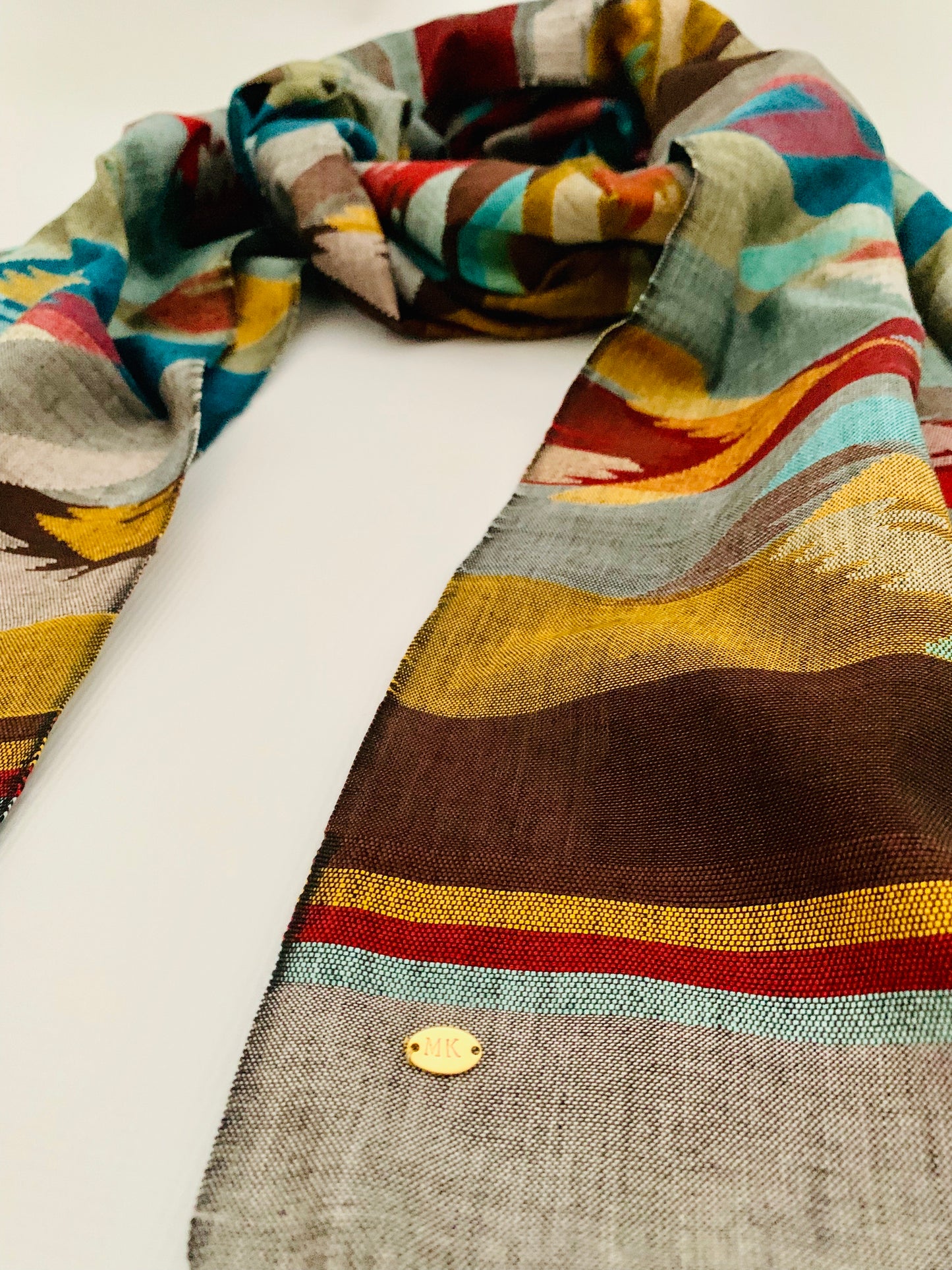 Handmade Personalised Initials Welf-Inlay Designed Cotton Scarf - Konmay London