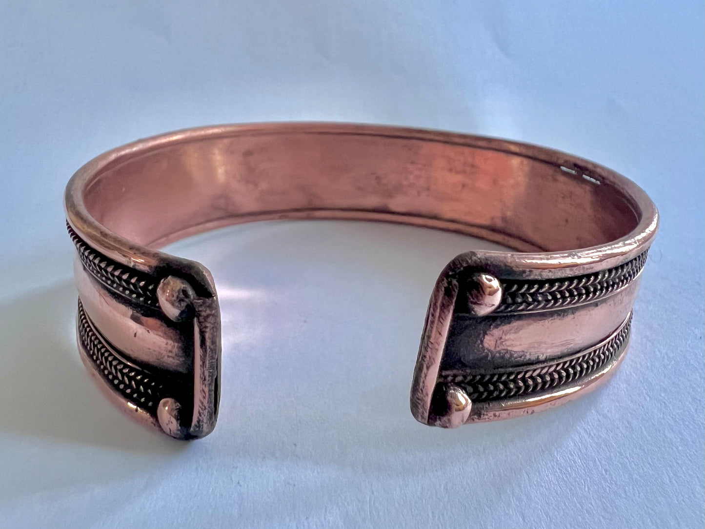 Handmade Copper Brass Tibetan Scripted Om Ma Ne Pad Me Hum Healing Energy Bracelet Copper Edging