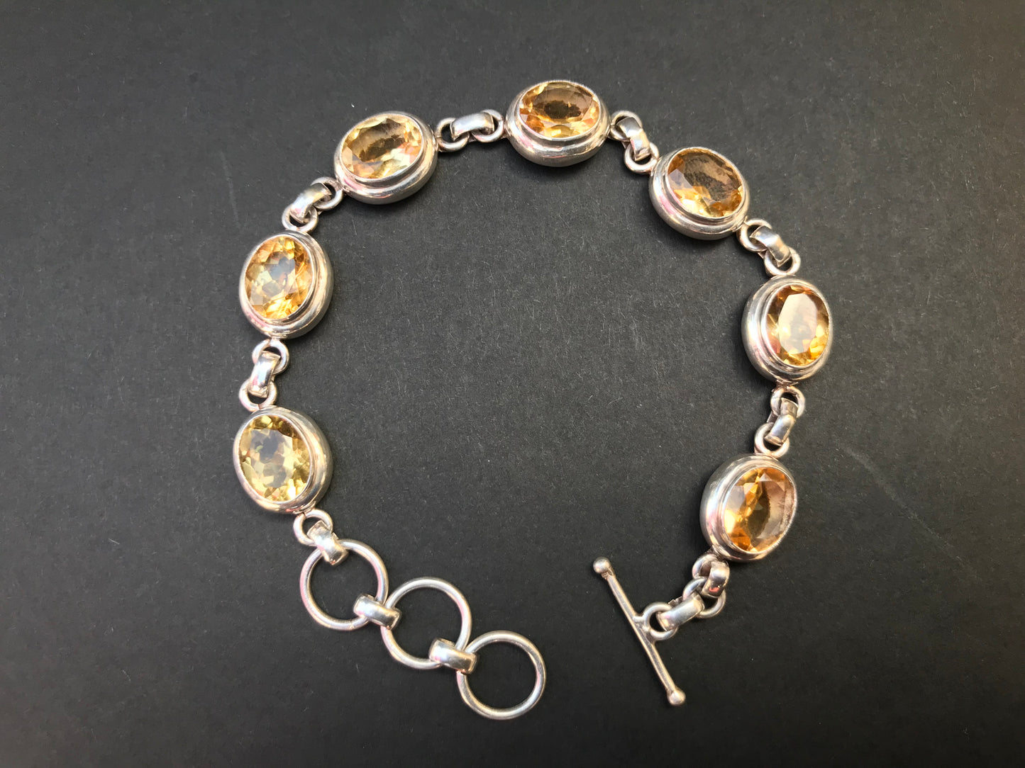 Handmade Chain Style 7 Gemstones Amethyst/Citrine/Garnet Silver Bracelet - Konmay London