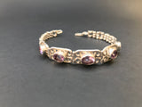 Handmade Chain Style 5 Gemstone Amethyst/Garnet Silver Bracelet - Konmay London
