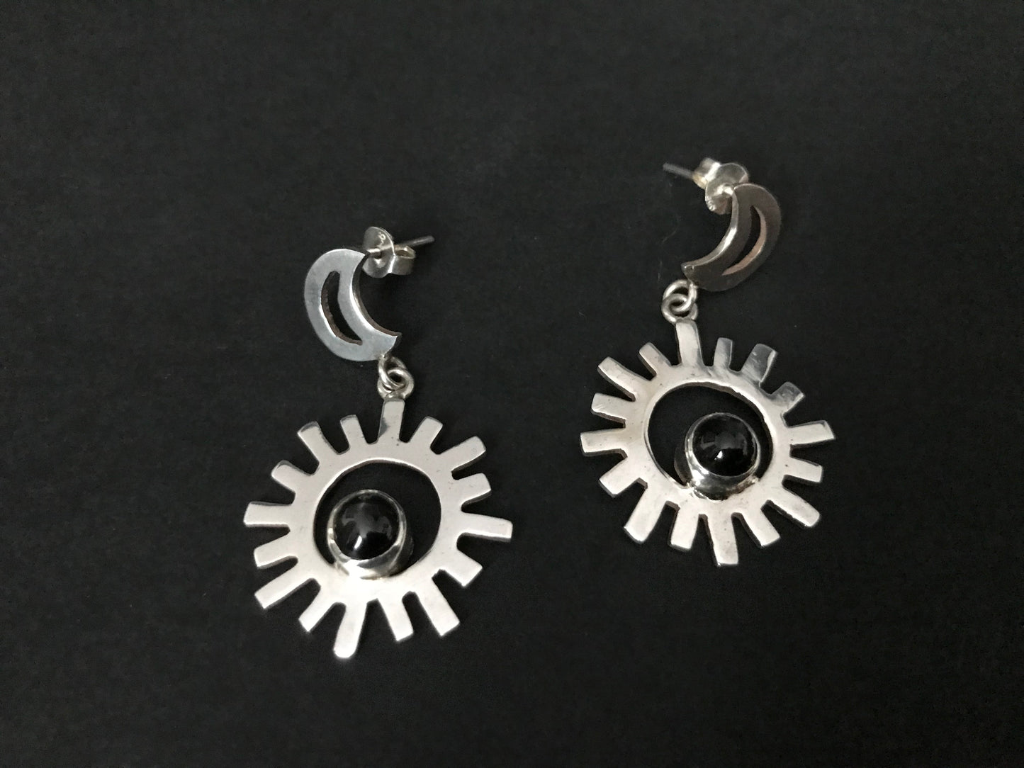 Handmade Sun & Moon Garnet/BlackDiopside/ Citrine Silver Earrings - Konmay London