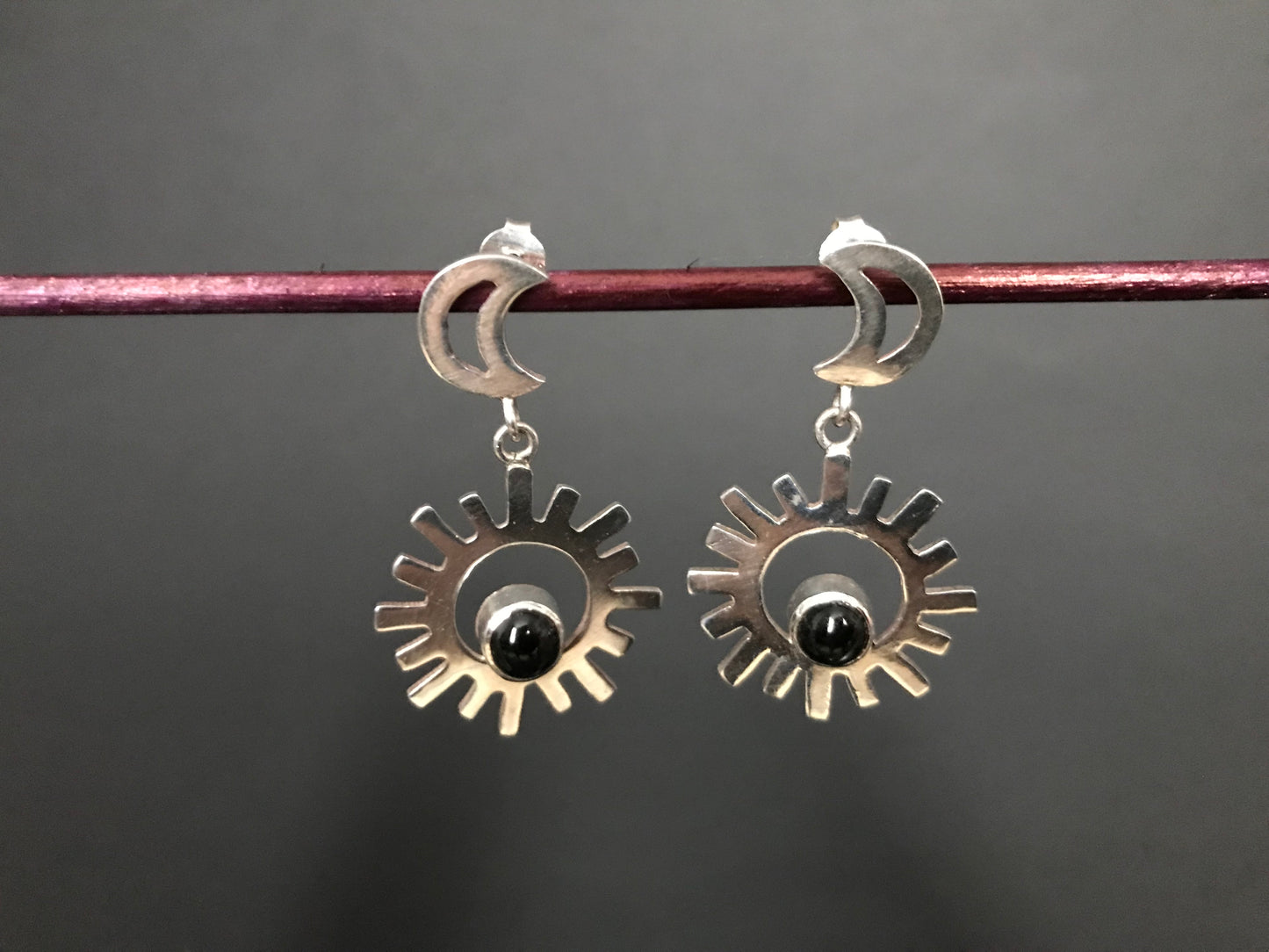 Handmade Sun & Moon Garnet/BlackDiopside/ Citrine Silver Earrings - Konmay London