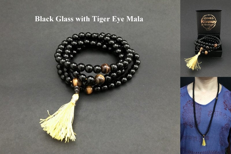 Black Glass Tigereye Mala - Konmay London