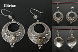 Handmade Floral Filigree Moon Citrine/Garnet/Onyx Silver Earrings - Konmay London