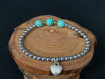 Turquoise Hematite Metal Heart Charm Womens Bracelets - Konmay London