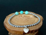 Turquoise Hematite Metal Heart Charm Womens Bracelets - Konmay London