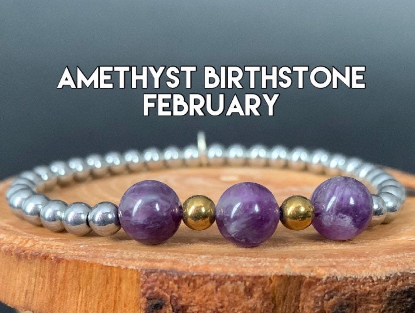 Amethyst Hematite Metal Heart Charm Womens Bracelets - Konmay London