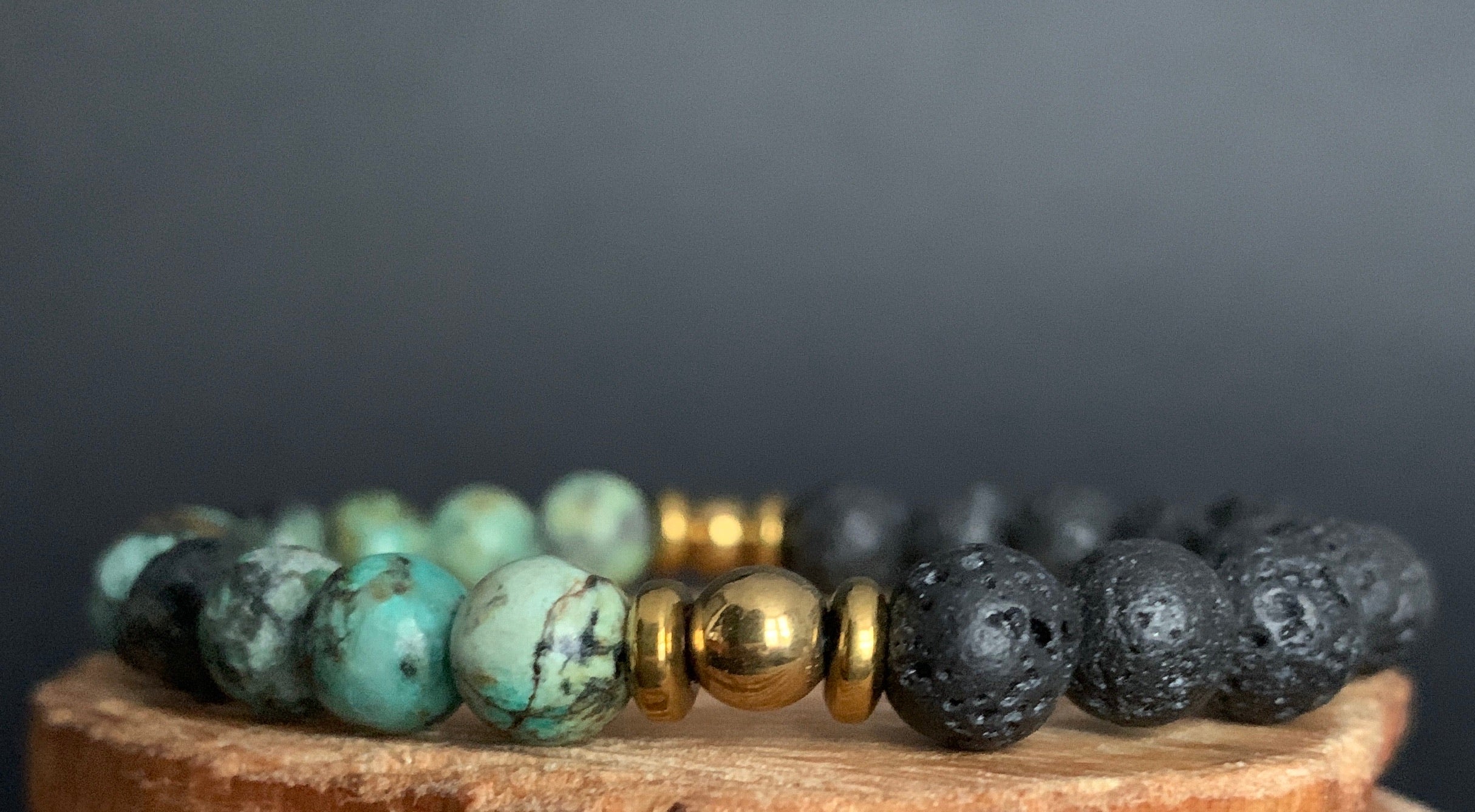African Turquoise Lavarock Hematite Mens Bracelets - Konmay London